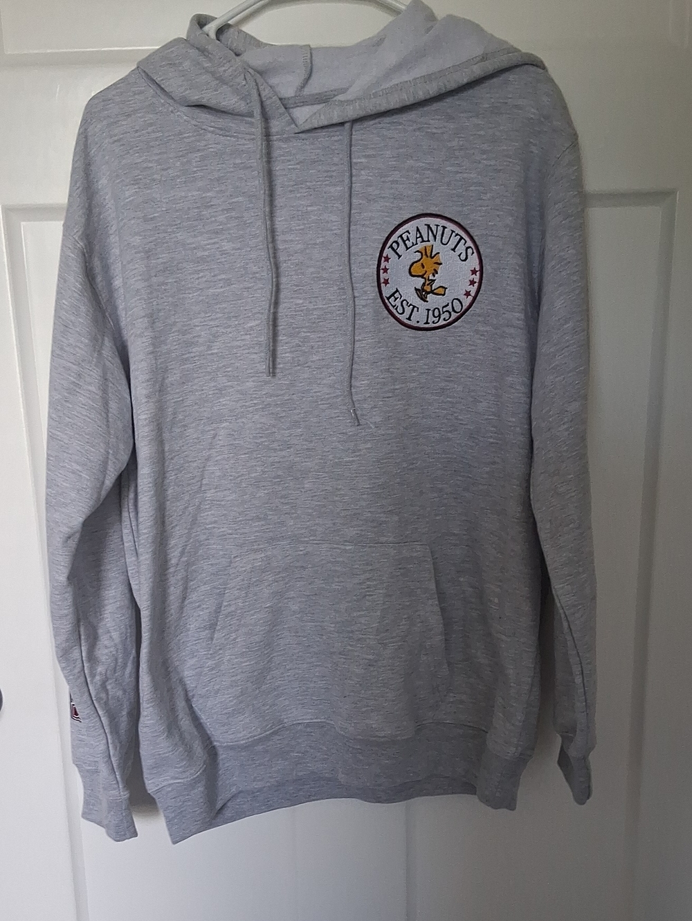 Peanuts Light Gray Wmens' Juniors L (12-14) Hoodie with Woodstock Emblem